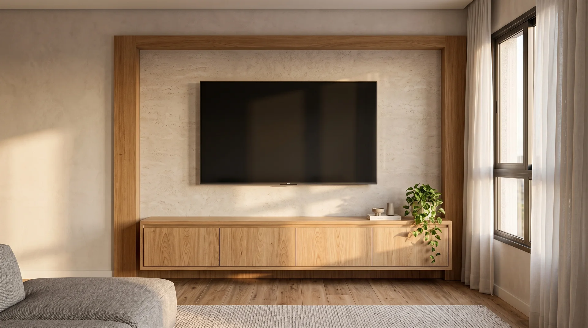Cách chọn màu vách tivi ăn nhập với sofa, sàn nhà và ánh sáng